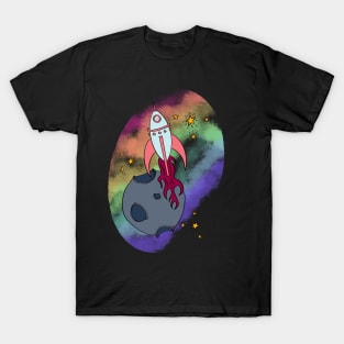 Retro Rocket Rainbow Galaxy T-Shirt